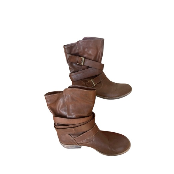 American Rag Acale Midcalf Brown Boots Women's 9M Straps & Buckles Pull On - Picture 3 of 15